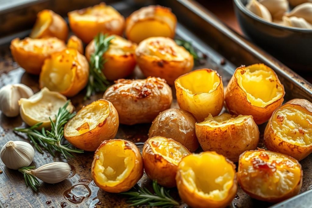 Adding garlic to roast potatoes