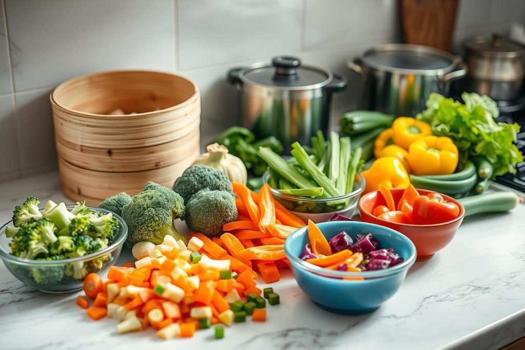 Preparing ingredients for steaming