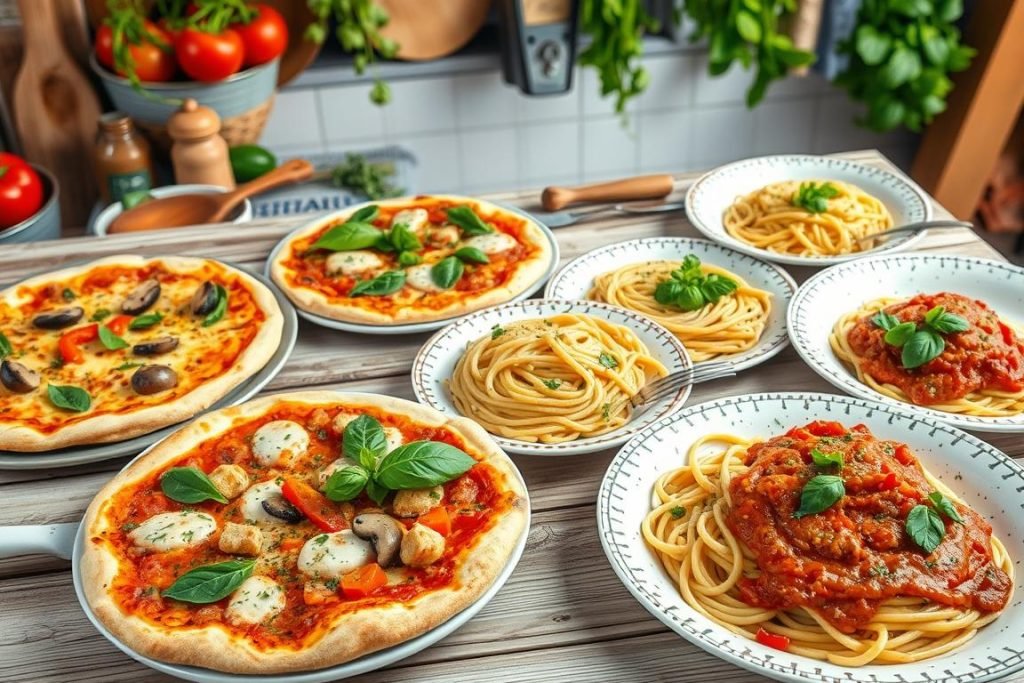 Vegetarian Pizza and Pasta Dishes