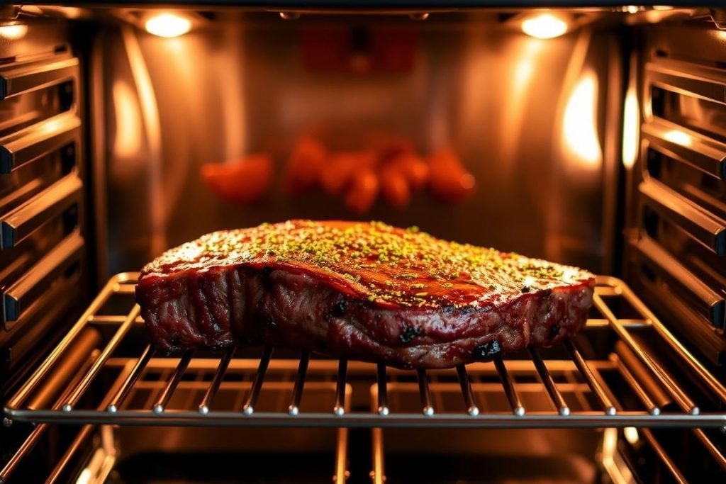 Reverse sear method steak cooking