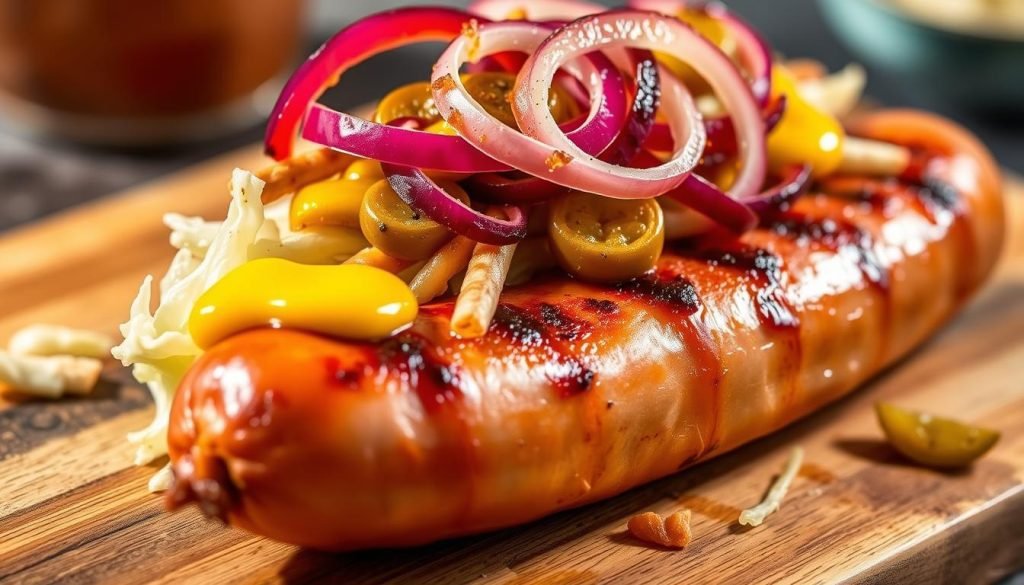 Bratwurst with toppings