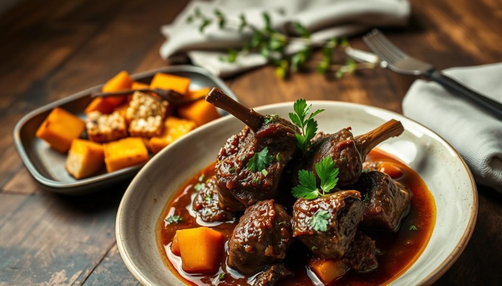 Caribbean oxtail stew presentation