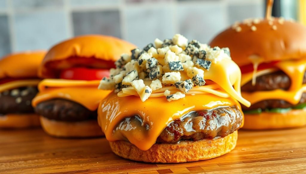 Cheeseburgers with various cheese options