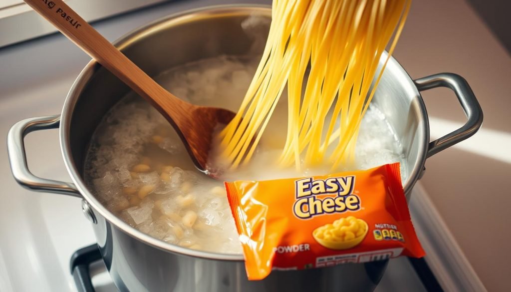 Cooking pasta for Easy Mac and Cheese