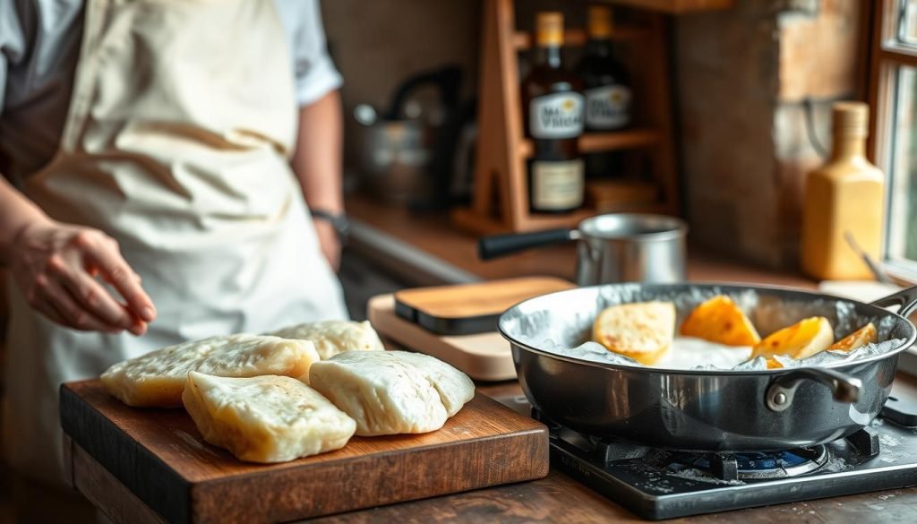 Fish and chips preparation in the British Isles