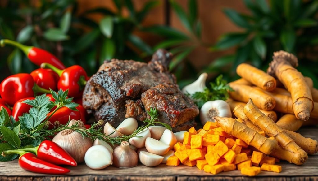 Fresh ingredients for oxtail stew