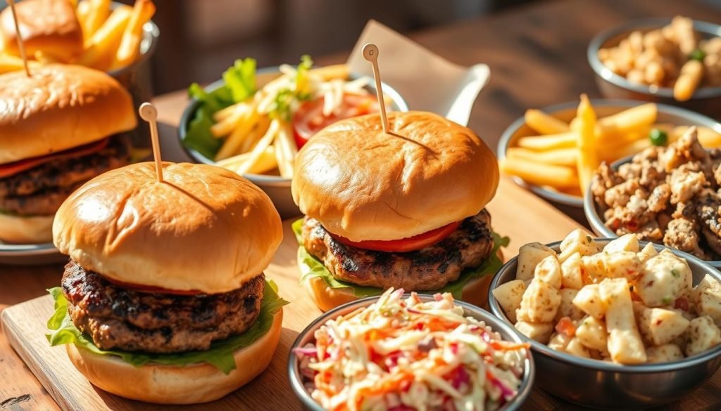 Grilled Burgers with sides