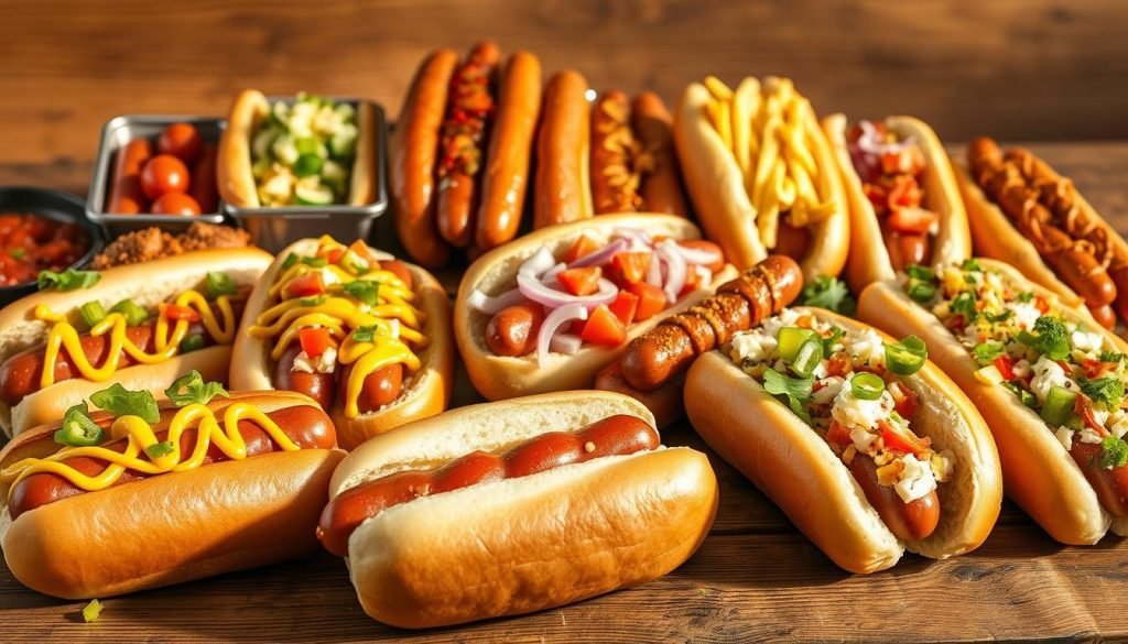 Hot Dogs with various toppings