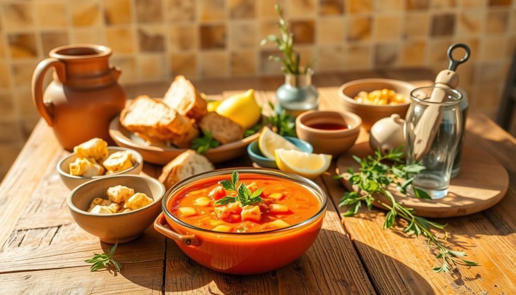 Serving gazpacho in Spanish cuisine