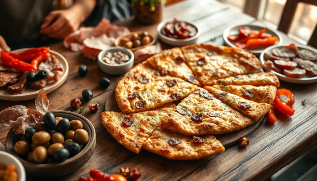 Spanish tapas spread with tortilla española