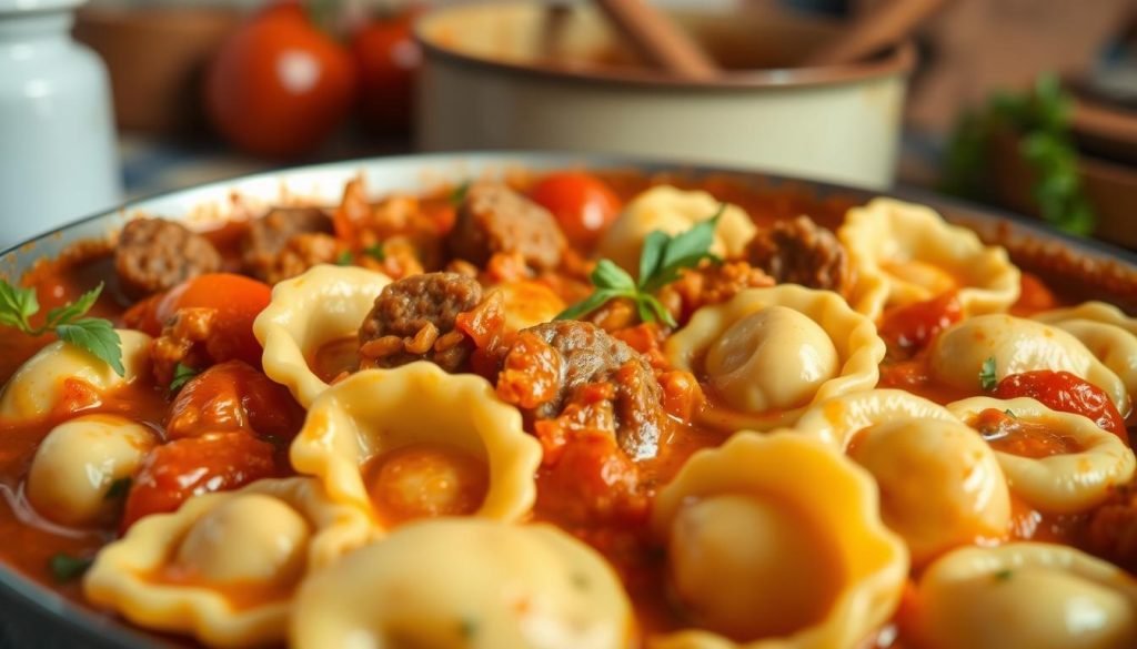 homemade tortellini with Italian sausage