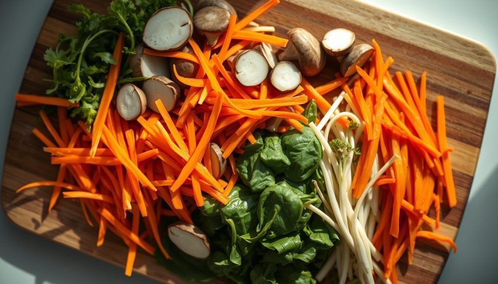 preparing vegetables for bibimbap