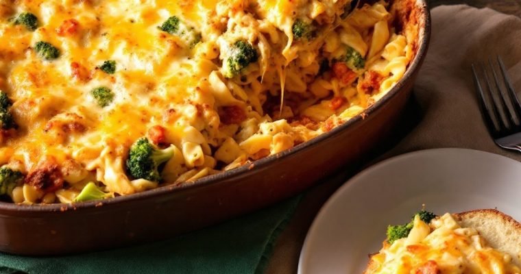 Cheesy Chicken Alfredo Pasta Bake with Broccoli