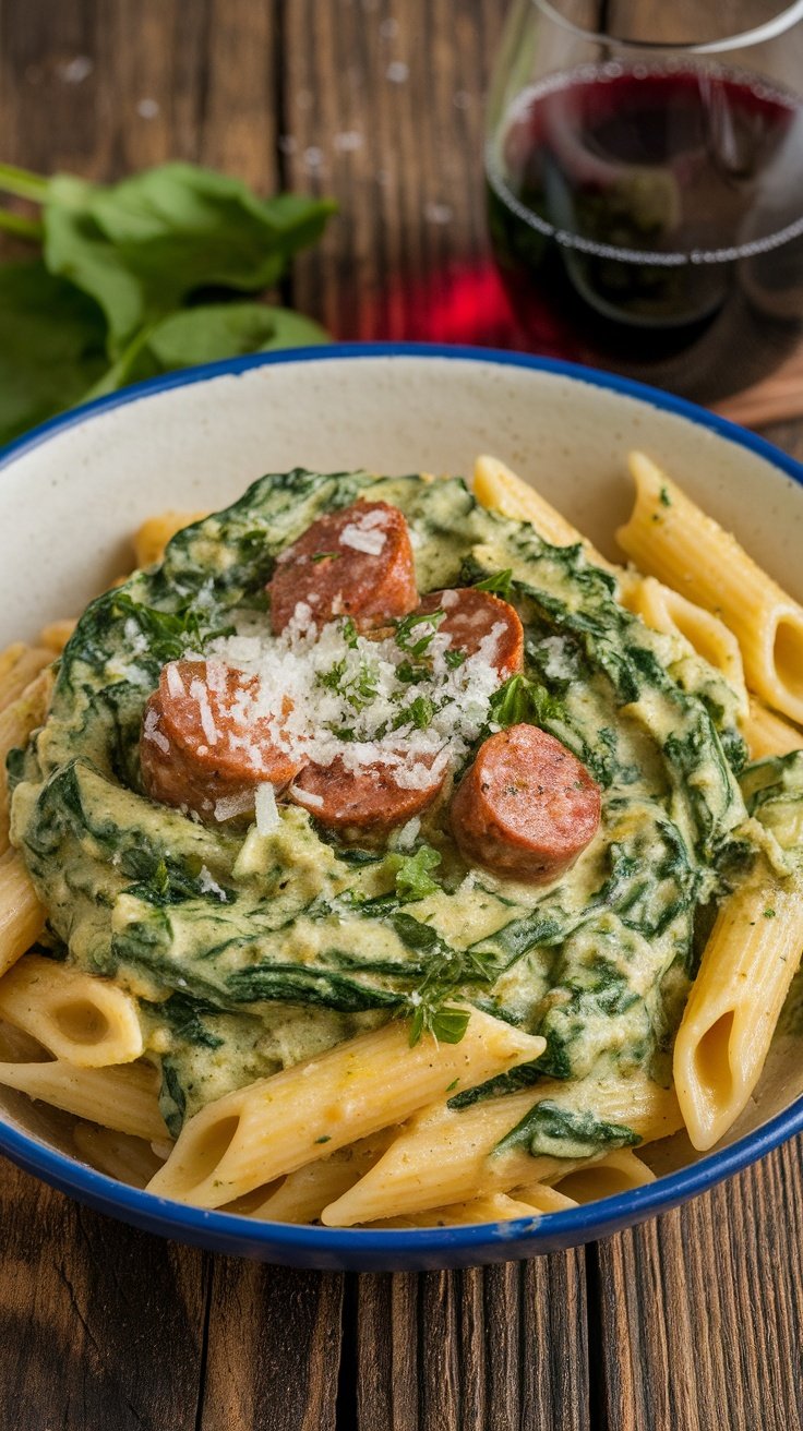 Creamy Italian Sausage Pasta with Spinach and Parmesan