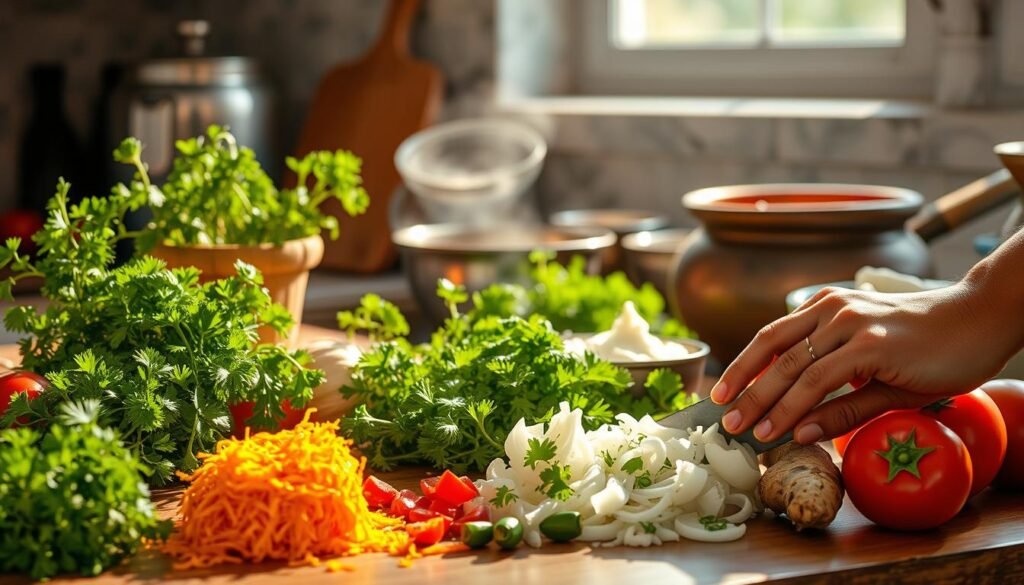 Indian vegetarian meal preparation