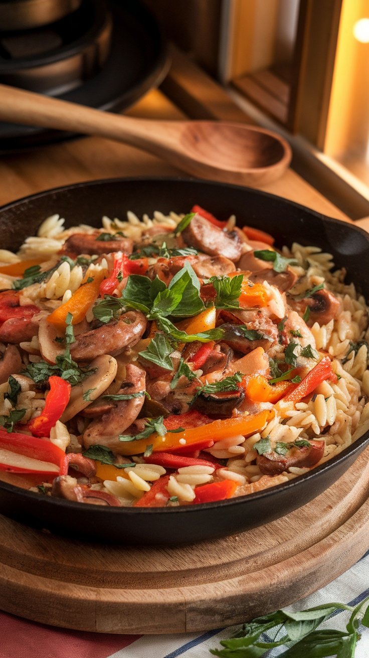 Creamy Italian Sausage and Orzo Skillet Meal