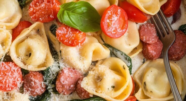 Creamy One Pan Tortellini with Sausage Recipe