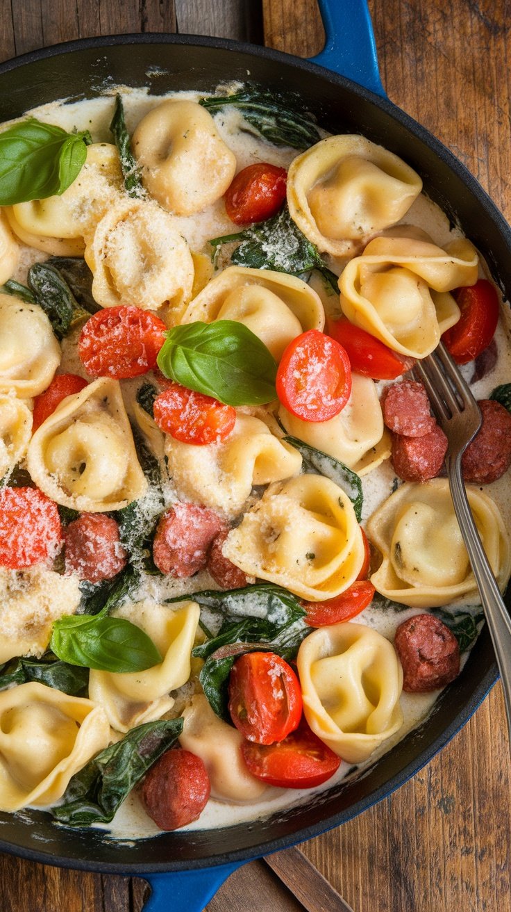 Creamy One Pan Tortellini with Sausage Recipe