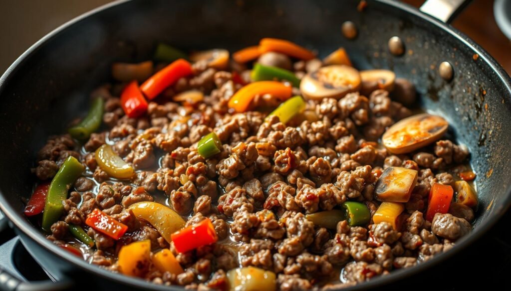 ground beef in saucy stir fries