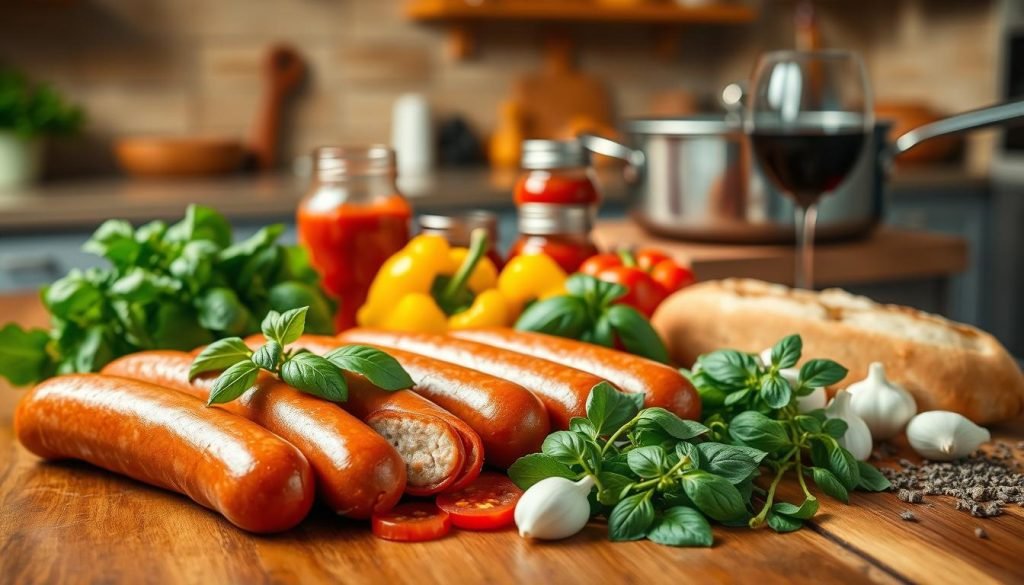 ingredients for Italian sausage and peppers