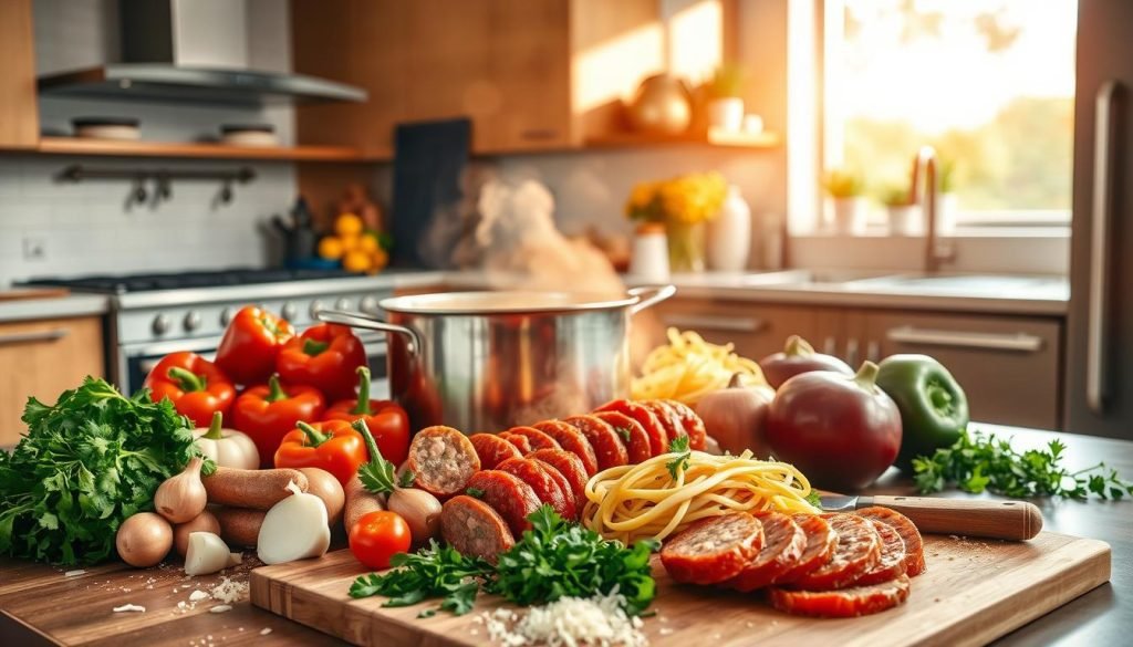 making Italian Sausage Pasta