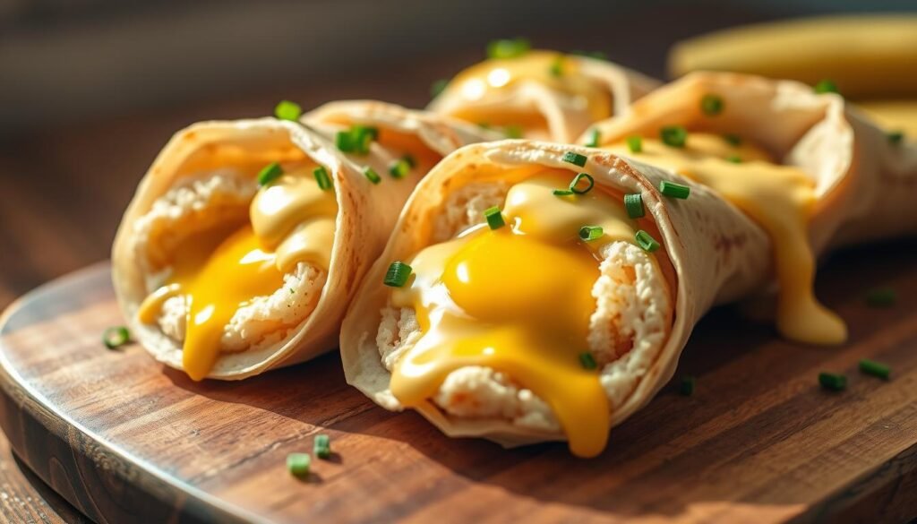 Boiled eggs in breakfast wraps