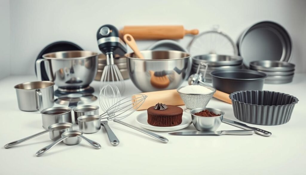 Essential baking tools for chocolate cake