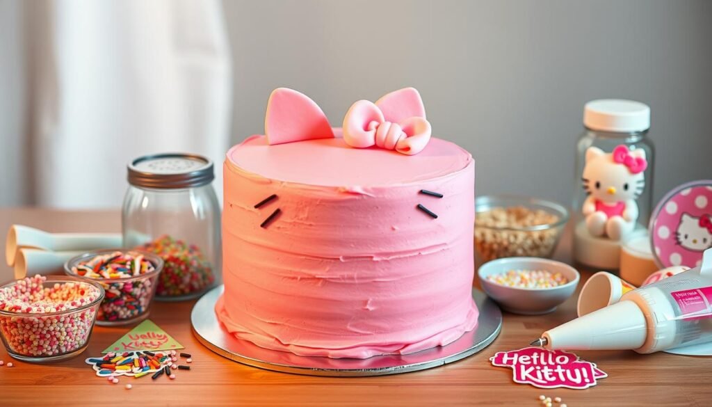 Essential ingredients for a Hello Kitty cake