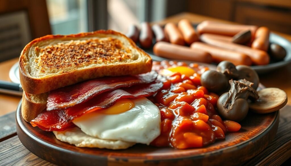 Full English breakfast with toast Full English breakfast with toast