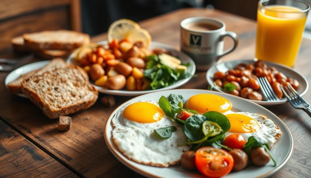Full English breakfast with vegetarian options Full English breakfast with vegetarian options