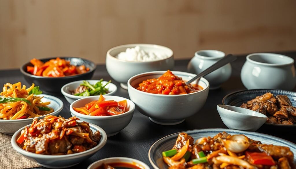 Korean dishes with kimchi
