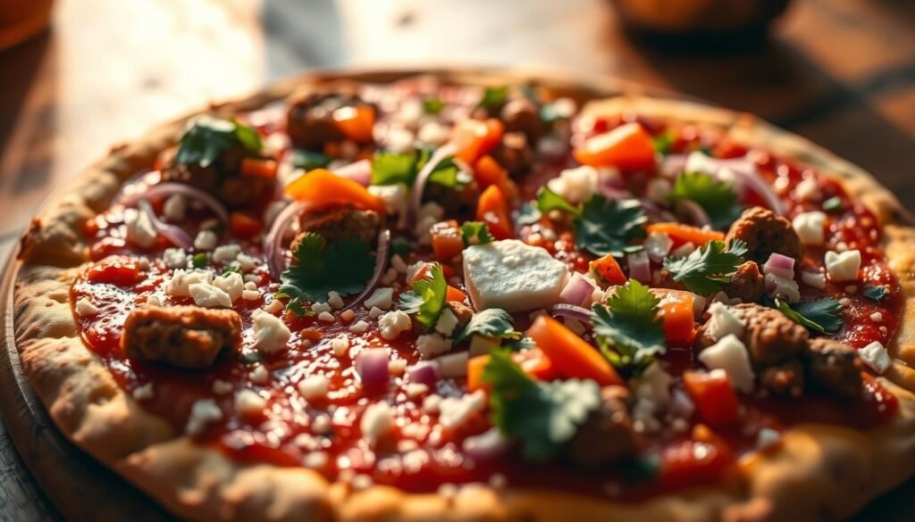 Mexican pizza with corn tortilla base