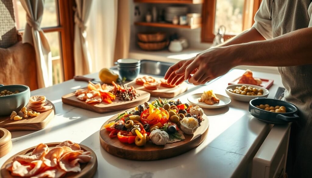 Preparing tapas platters