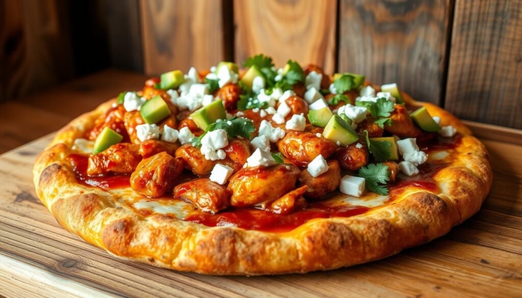 bbq chicken pizza with unusual toppings addition