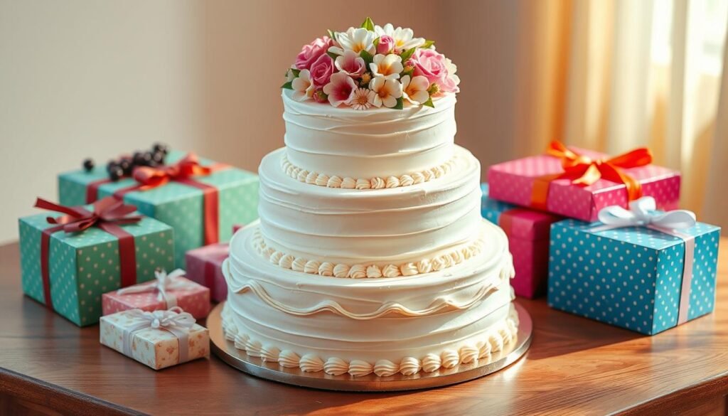 birthday cake with gifts
