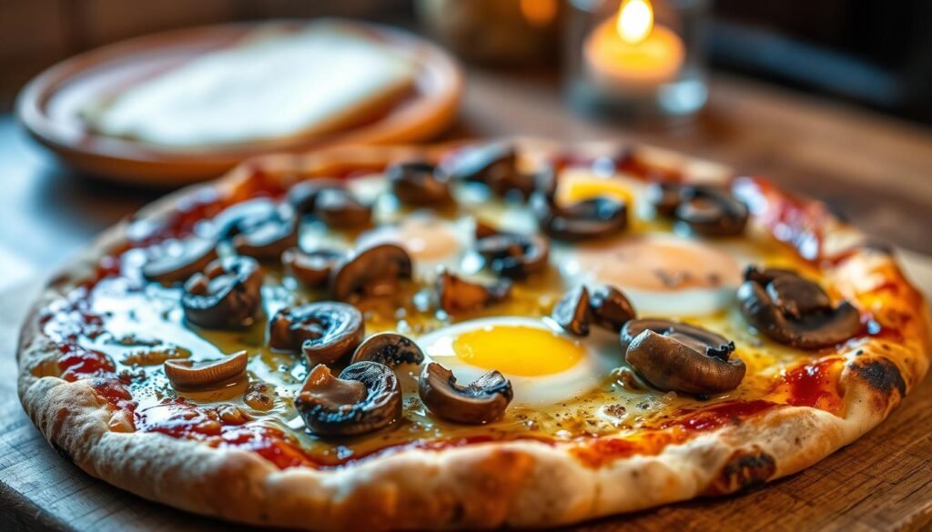 breakfast pizza truffle oil mushroom