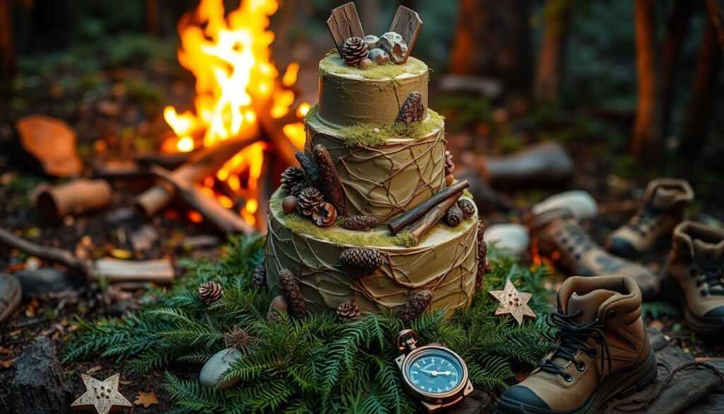 camping birthday cake for men outdoors