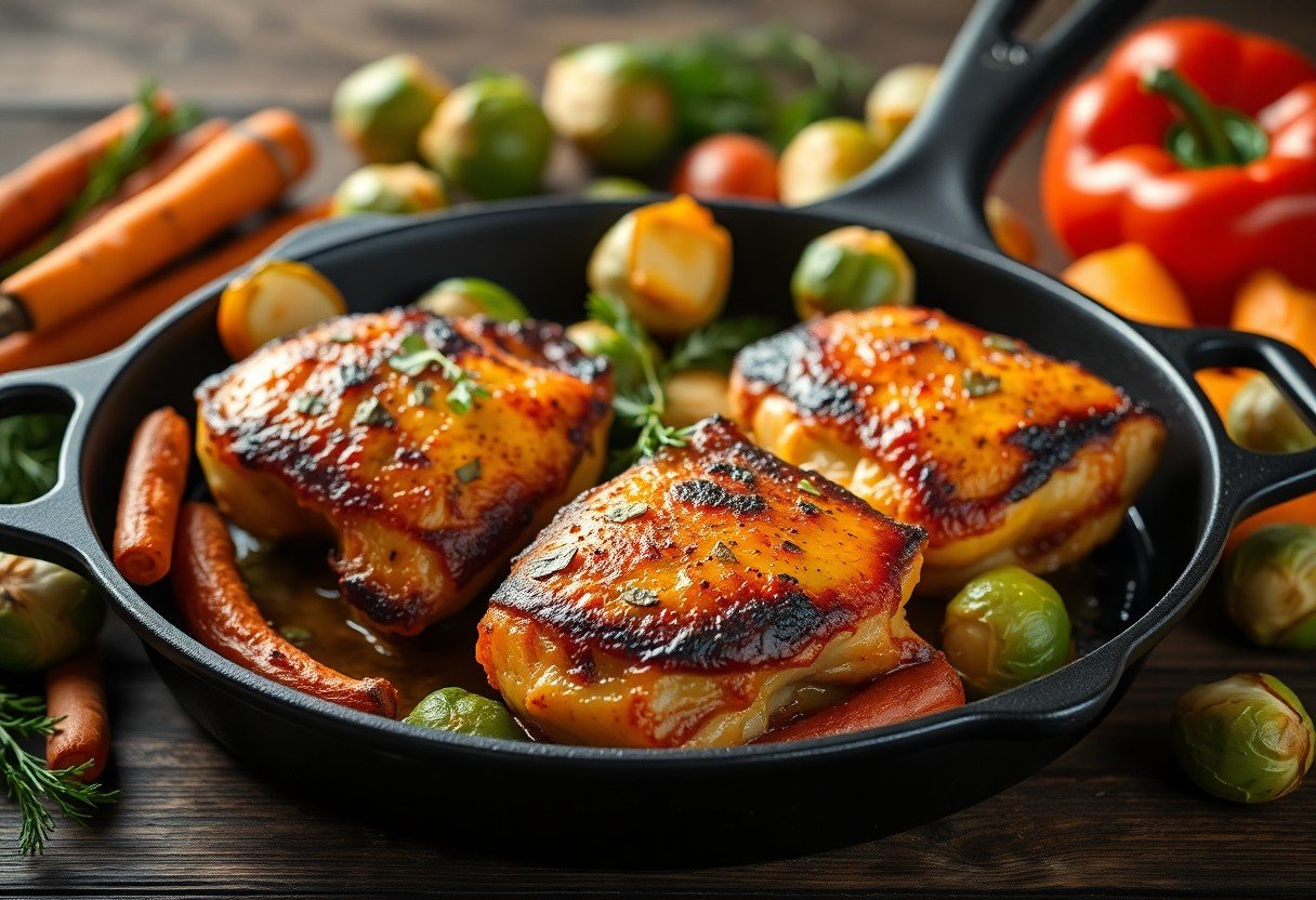 Cast Iron Chicken Thighs with Roasted Vegetables