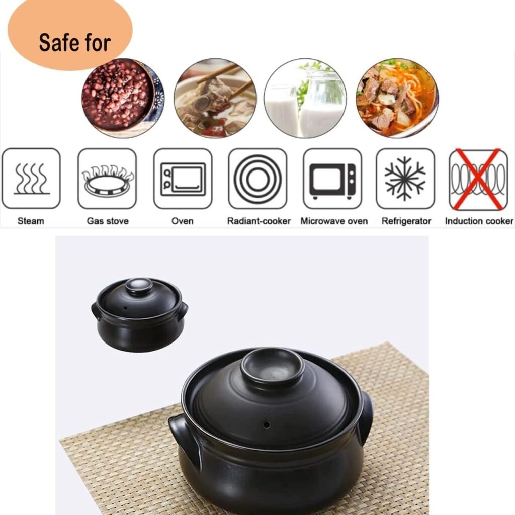 Ceramic Cookware, Korean Premium Ceramic Stone Bowl with Lid, for Cooking Hot Pot Dolsot Bibimbap and Soup, Clay Pot (1.6L (for 2-3 People))