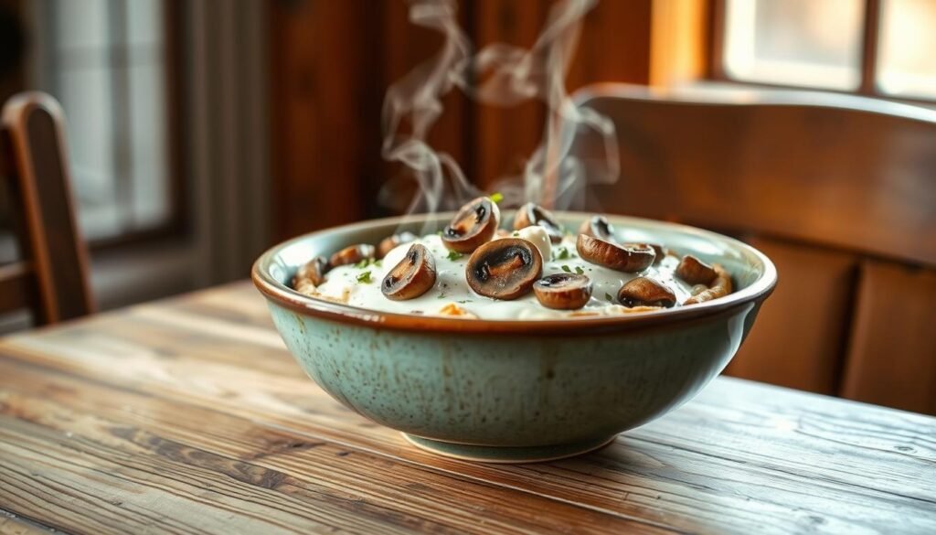 cottage cheese pizza bowl with mushrooms