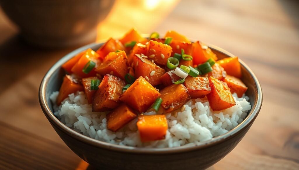 flavorful sweet potato rice bowl