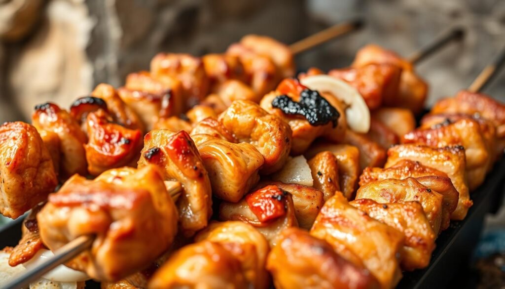 grilled souvlaki meat