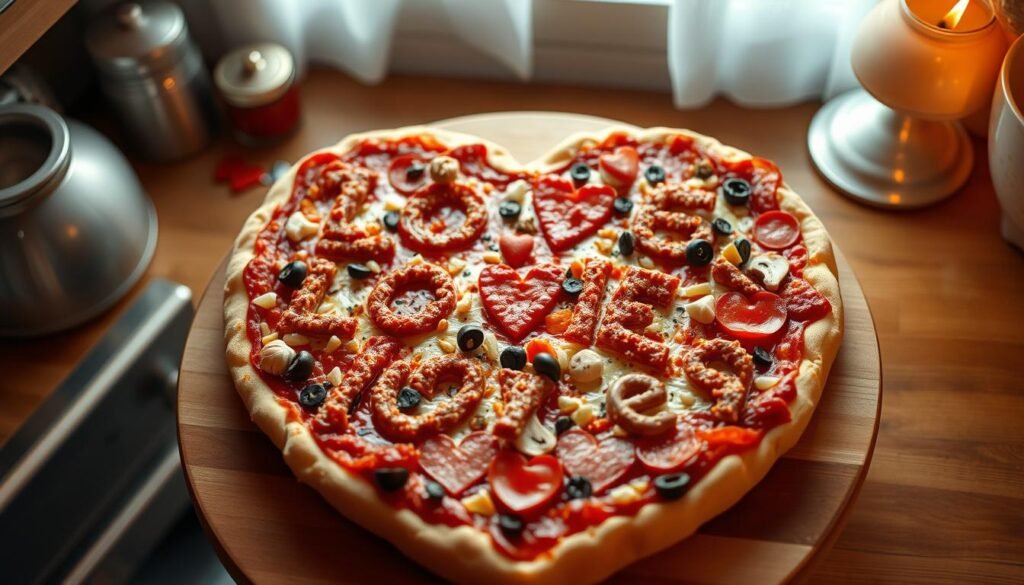 heart pizza messages written toppings