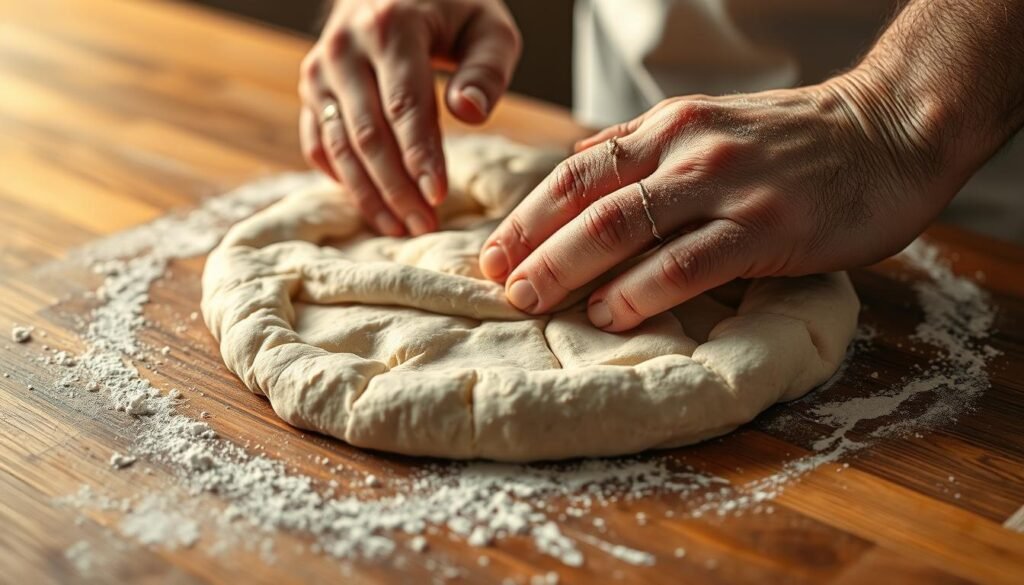 kneading pizza dough