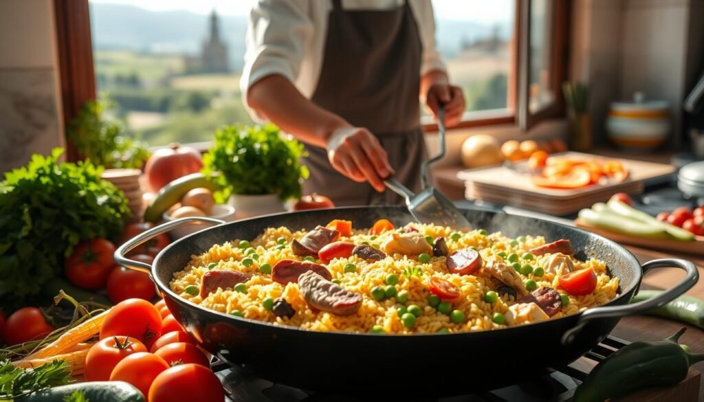 making Spanish paella