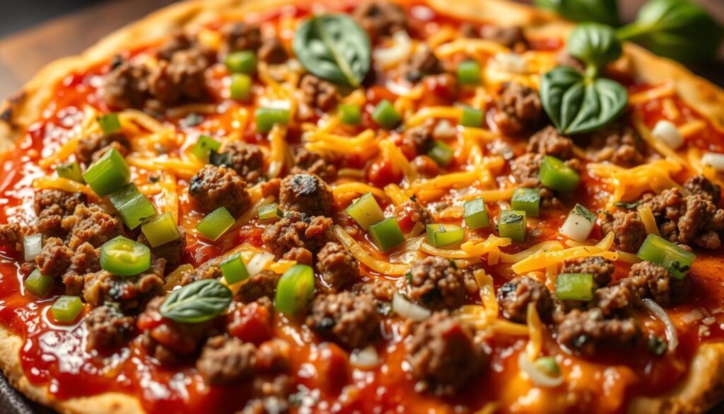 meat tortilla pizza