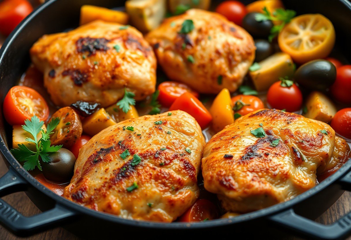 One-Skillet Mediterranean Chicken with Vegetables