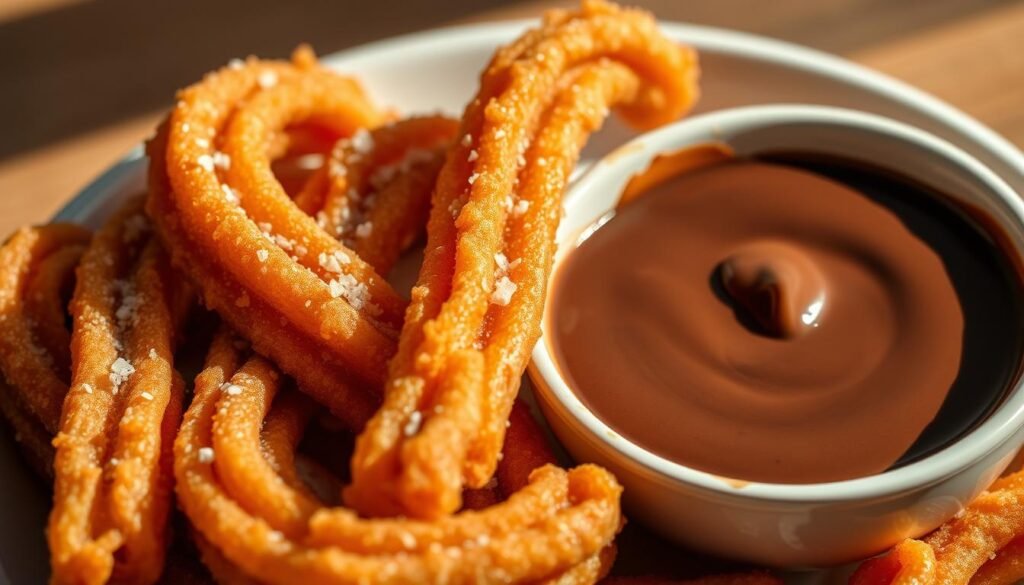 savory churros with chocolate