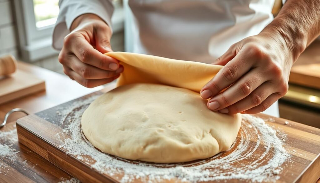shaping pizza dough