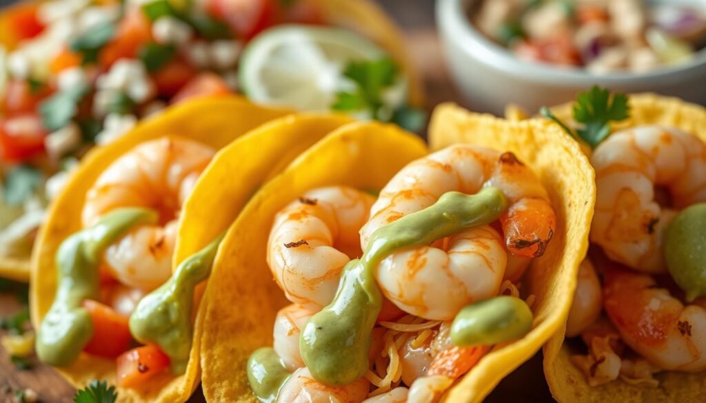 shrimp tacos with cilantro sauce